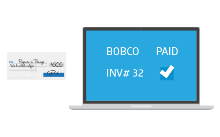 Laptop displaying a paid invoice