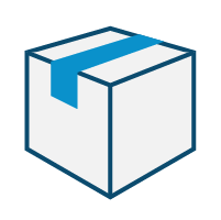 White box with blue linings and enclosed with blue tape