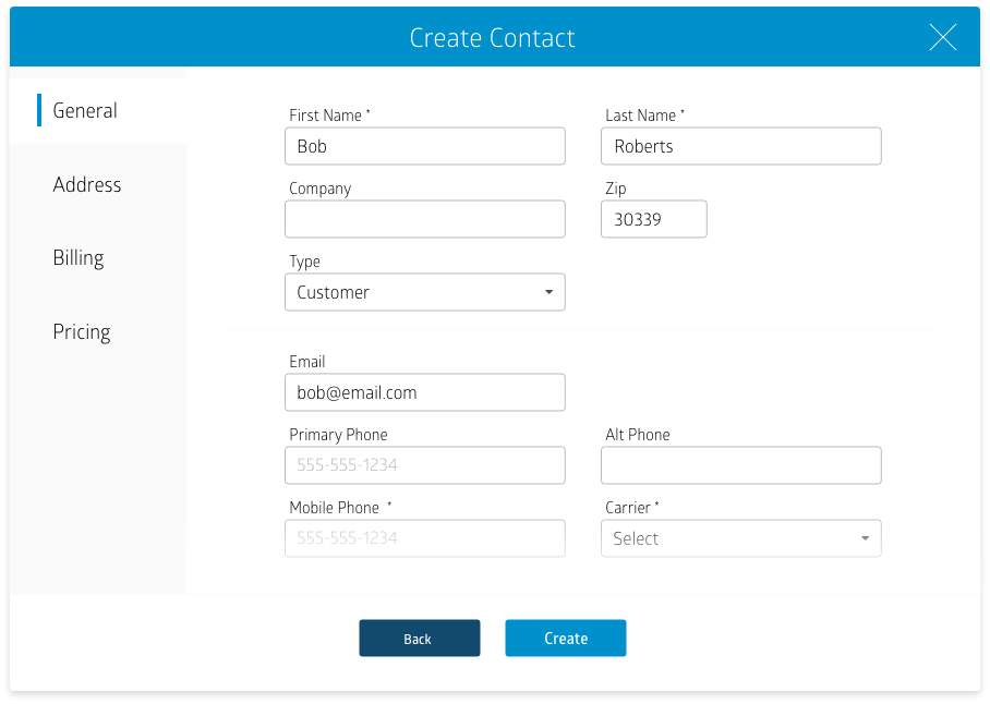 384923000000270108_384923000000268043_zc_v37_create_contact Screenshot of RepairQ's "Create Contact" screen