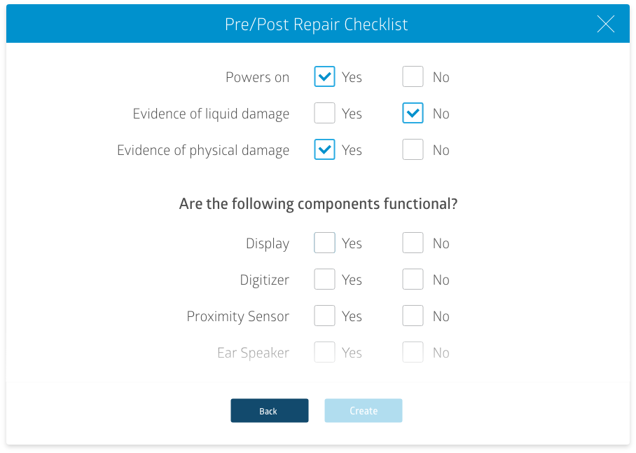 Screenshot of RepairQ's device repair checklist