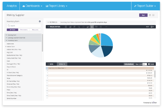 screenshot of the customizable report builder