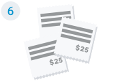 6 Piles of Receipts illustration for clerk to sort piles of receipt