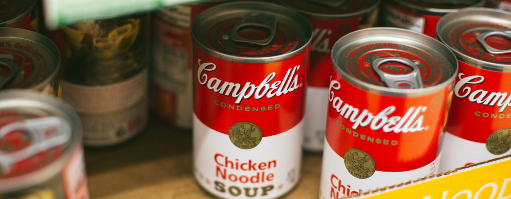 Donated cans of Campbell soup