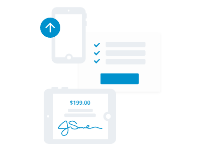 Icons of a signature page, check list, and iPhone