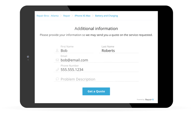Generate Leads Screenshot of the form leads can fill out to receive a real-time quote price