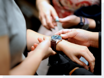 A female trying on a watch