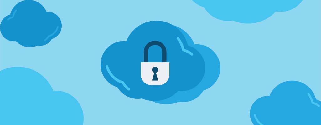 Graphic of clouds and a padlock.