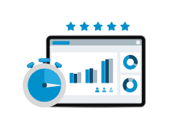 Improve Margin and Accuracy Icon of a tablet with logistics and a stopwatch