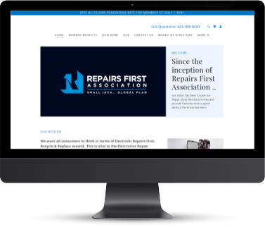 RepairsFirstWebMockup Repairs First website shown on dark grey Mac
